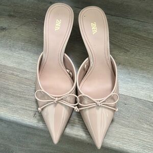 Zara Nude Bow Mule Heels